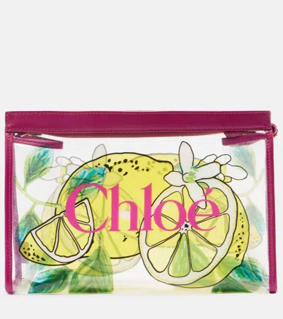 Chloé Soleil Small Leather-trimmed Pouch In Purple