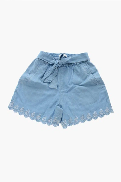 Chloé Solid Color Shorts With Bow On The Front In Blue