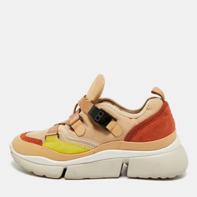 Pre-owned Chloé Sonnie Size 38 Multicolor Canvas And Leather Lace Up Sneakers