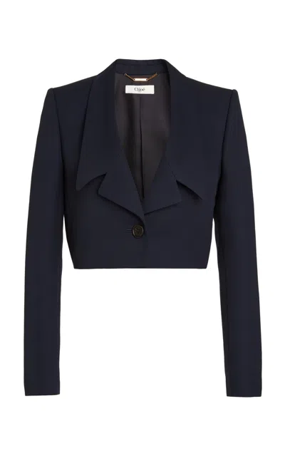 Chloé Virgin Wool Cropped 1 Button Blazer In Blue