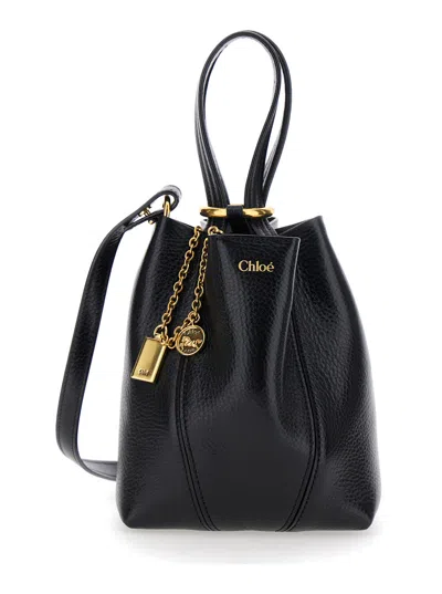 Chloé 'spin' Black Shoulder Bag With Logo Lettering On The Front And Adjustable And Removable Should
