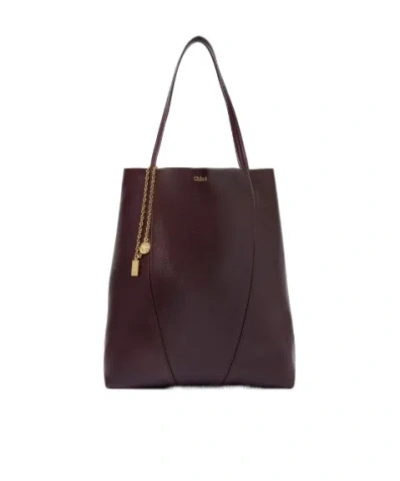 Chloé Spin Chain-detail Tote Bag In Burgundy