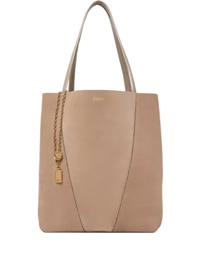 Chloé Spin Chain-detail Tote Bag In Neutral
