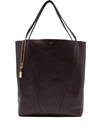 Chloé Large Spin Grained-leather Tote Bag In Brown