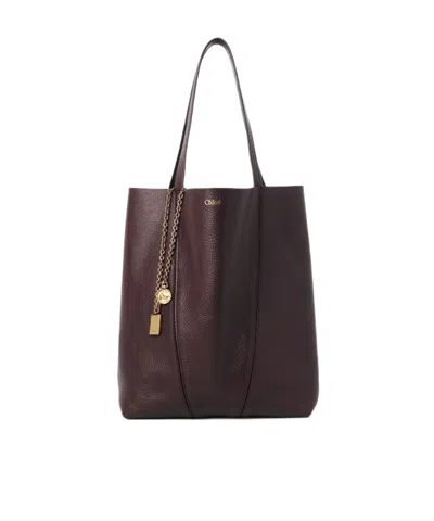 Chloé Spin Charm Detailed Tote Bag In Burgundy