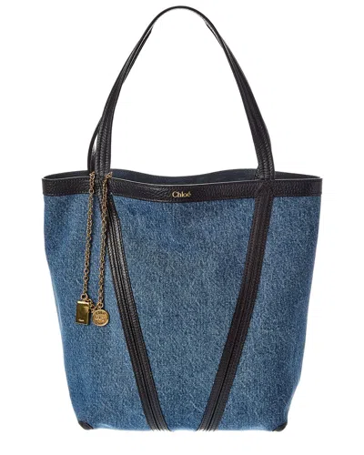 Chloé Spin Denim & Leather Tote In Blue