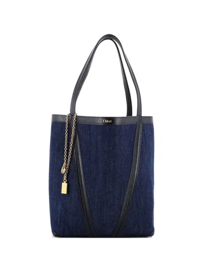 Pre-owned Chloé Spin Denim Medium Tote Bag In Blue