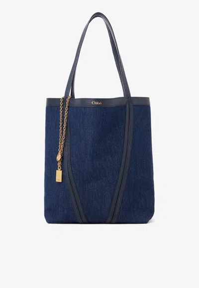Chloé Spin Denim Tote Bag In Blue
