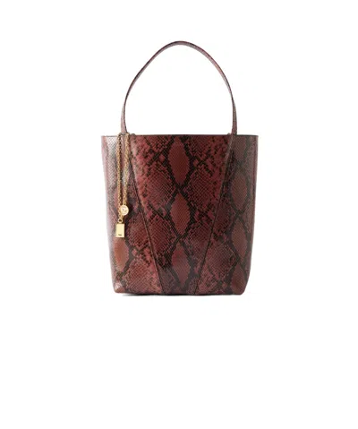Chloé Spin Embellished Snake-effect Leather Tote In Burgundy
