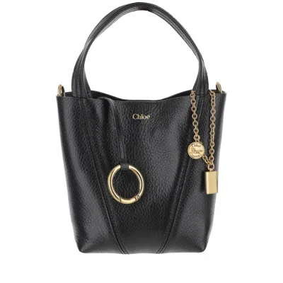 Chloé Spin Garnet Leather Small Tote Bag In Black