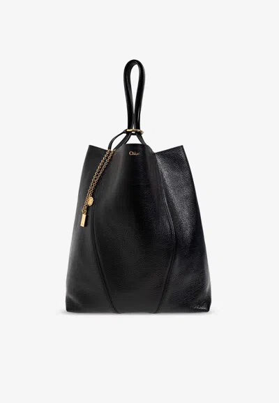 Chloé Spin Grained Leather Tote Bag In Black