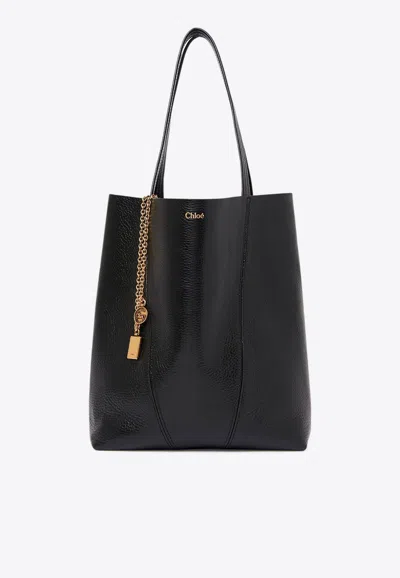 Chloé Spin Grained Leather Tote Bag In Black