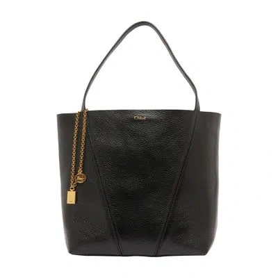 Chloé Spin Grained Leather Tote Bag In Black