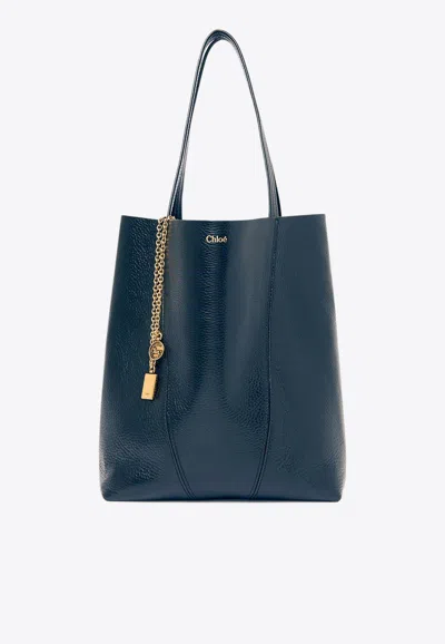 Chloé Spin Grained Leather Tote Bag In Blue