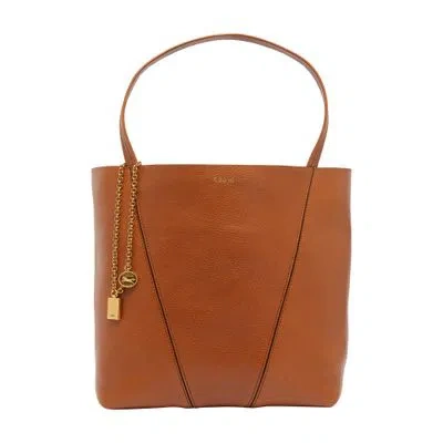 Chloé Spin Grained Leather Tote Bag In Brown