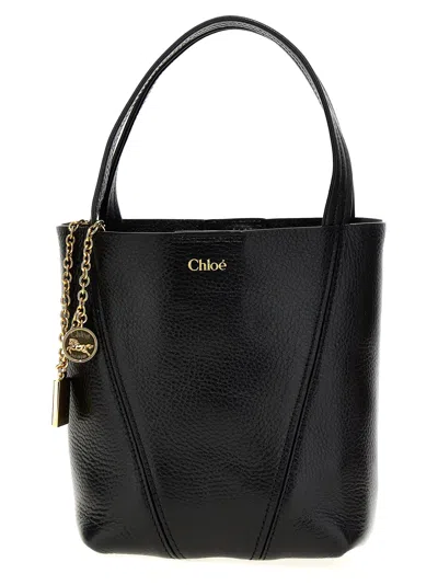 Chloé Small Spin Glossy Leather Tote Bag In Black