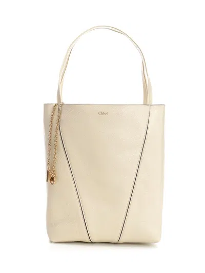 Chloé Spin Large Hammered Leather Tote Bag Handbags Beige In Neutral