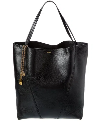 Chloé Spin Large Leather Tote In Black