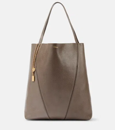 Chloé Spin Large Leather Tote Bag In Grey