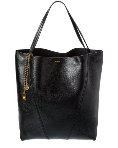 Chloé Spin Large Leather Tote In Black