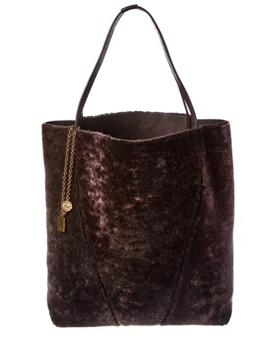 Chloé Spin Large Shearling & Leather Tote In Brown