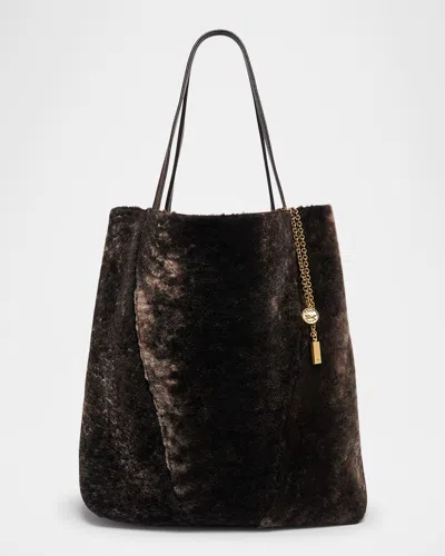 Chloé Spin Large Shearling Tote Bag In Brown