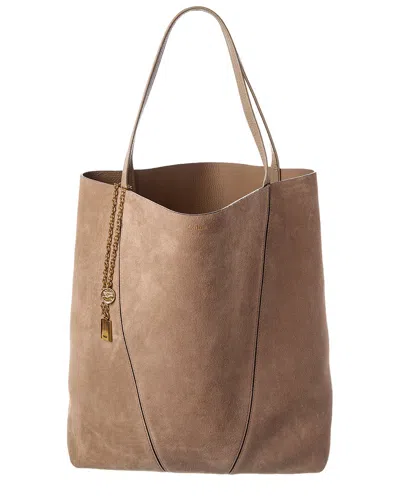 Chloé Spin Large Suede & Leather Tote In Brown
