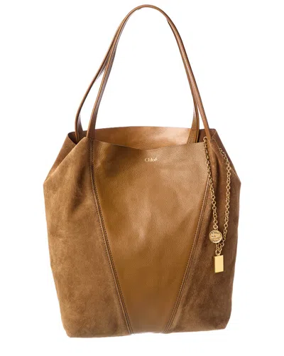 Chloé Spin Leather & Suede Tote In Brown