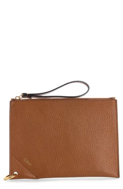 Chloé Spin Leather Pouch In Brown