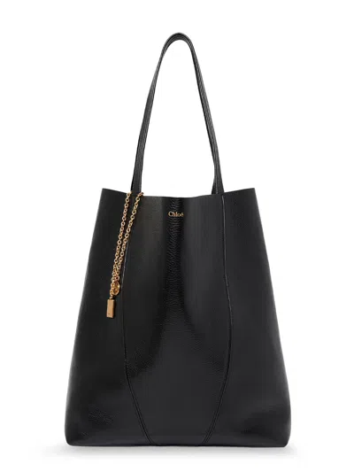 Chloé Spin Leather Shoulder Bag In Black