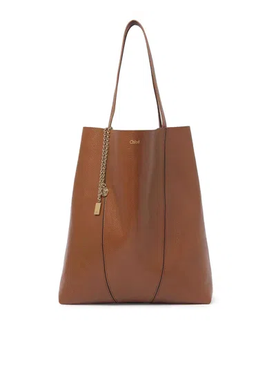 Chloé Spin Leather Shoulder Bag In Brown