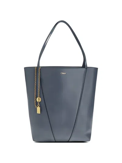Chloé Spin Leather Tote Bag In Blue