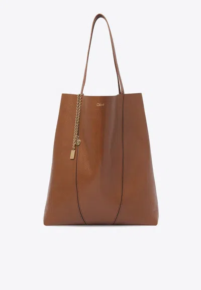 Chloé Spin Leather Tote Bag In Brown