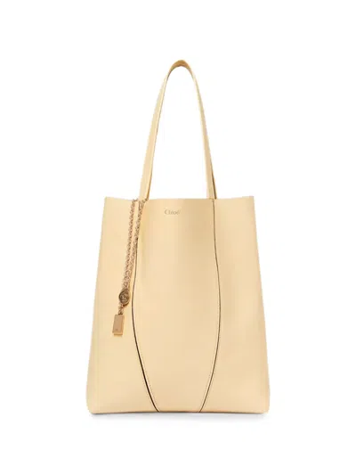Chloé Spin Leather Tote Bag In Neutral
