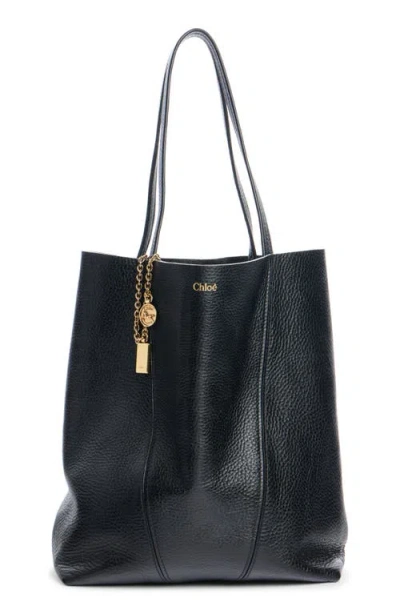 Chloé Spin Leather Tote In Black