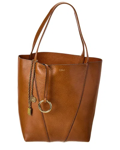 Chloé Spin Leather Tote In Brown