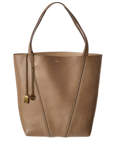 Chloé Spin Leather Tote In Brown
