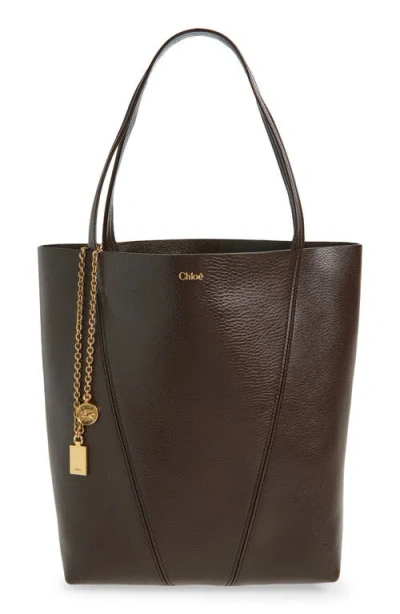 Chloé Spin Grained Leather Tote Bag In Brown