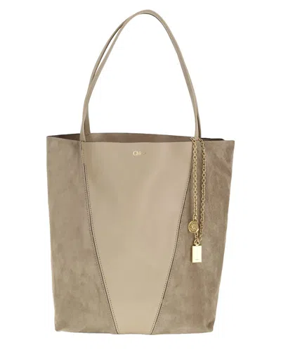 Chloé Spin Leather Tote In Brown