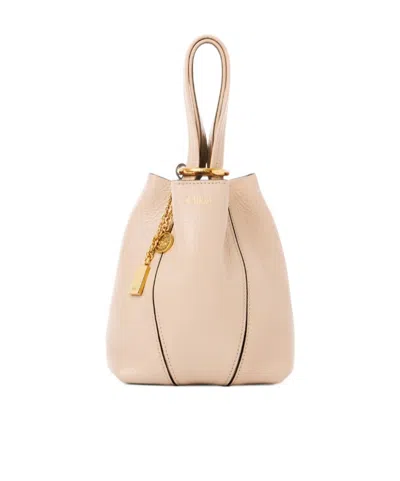 Chloé Spin Logo Printed Small Top Handle Bag In Neutral