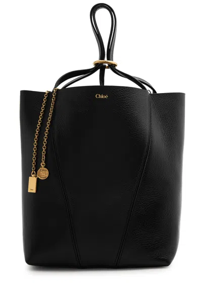 Chloé Chloe Spin Medium Grained Leather Tote In Black