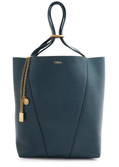 Chloé Chloe Spin Medium Grained Leather Tote In Blue