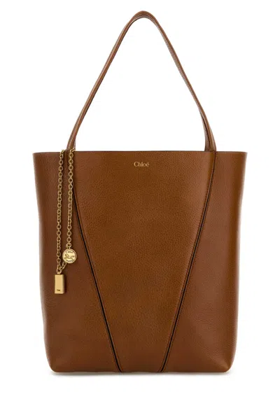 Chloé Caramel Leather Spin Shopping Bag In Brown