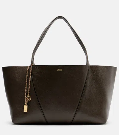 Chloé Spin Medium Leather Tote Bag In Gray