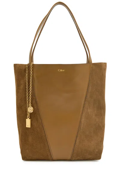 Chloé Chloe Spin Medium Panelled Suede Tote Bag In Brown