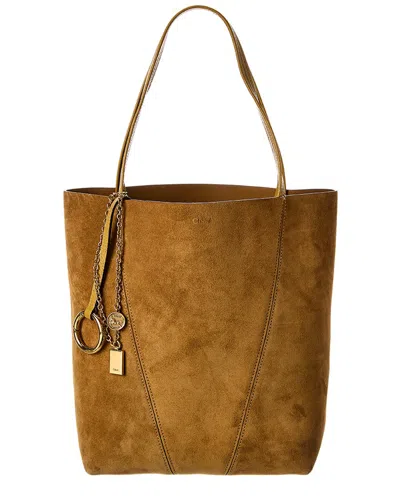 Chloé Spin Medium Suede & Leather Tote In Brown