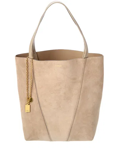 Chloé Spin Medium Suede & Leather Tote In Gray