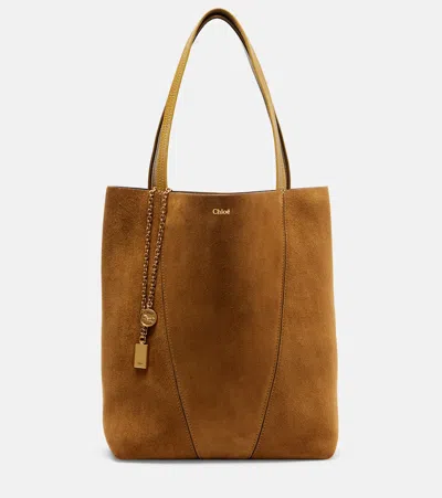 Chloé Spin Medium Suede Tote Bag In Brown