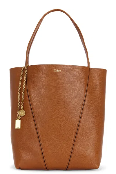Chloé Spin Medium Tote Bag In Clay Brown