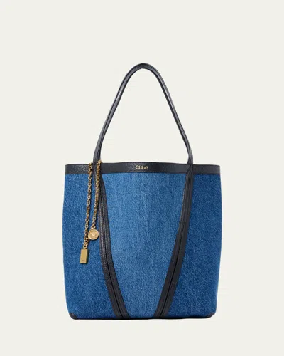Chloé Spin Medium Tote Bag In Cotton Denim